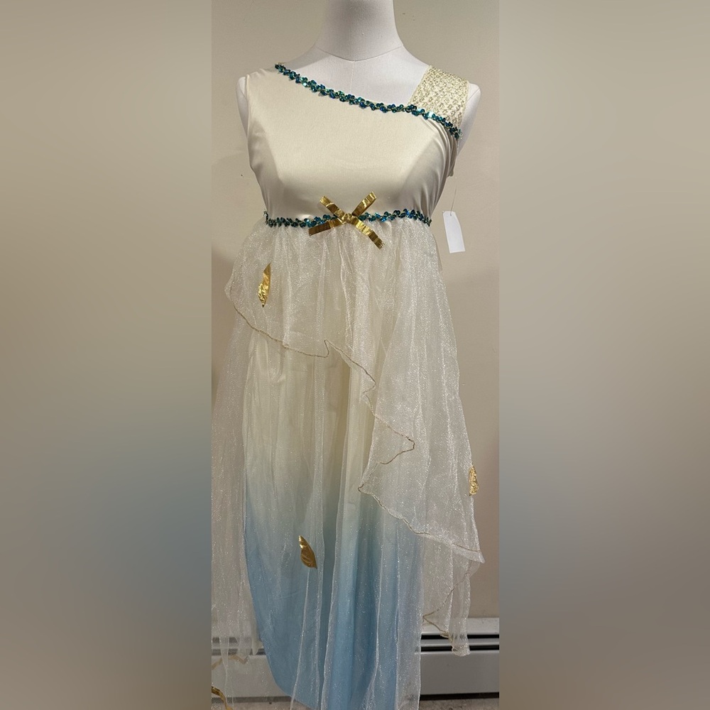 Blue Cream & Gold Greek Goddess Halloween Costume 2 Piece Set Sz L 10-12
